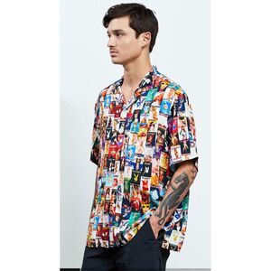 Playboy By PacSun Shirt Men LARGE All Over Collage Cover Magazine Centerfold‎
